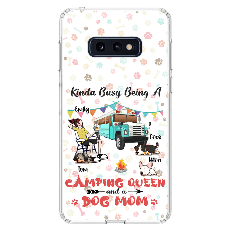 Custom Personalized Camping Queen Phone Case - Upto 3 Dogs - Gift Idea For Dog Lovers - Kinda Busy Being A Camping Queen And A Dog Mom - Case For iPhone/Samsung