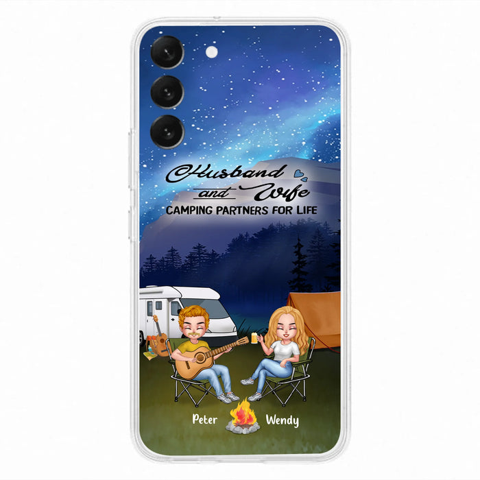 Custom Personalized Guitar Camping Phone Case for iPhone and Samsung - Gift For Camping Lovers, Dog Lovers with up to 2 Dogs - Husband and Wife Camping Partners For Life