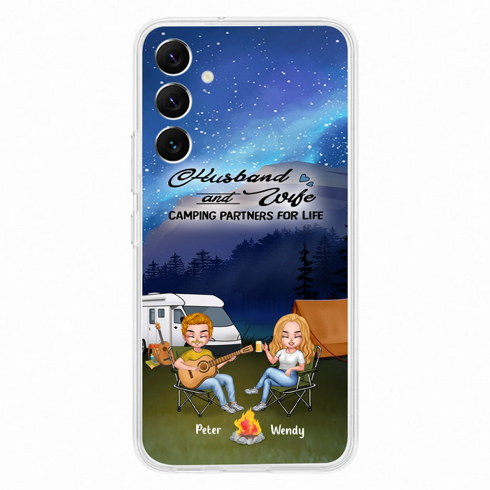 Custom Personalized Guitar Camping Phone Case for iPhone and Samsung - Gift For Camping Lovers, Dog Lovers with up to 2 Dogs - Husband and Wife Camping Partners For Life