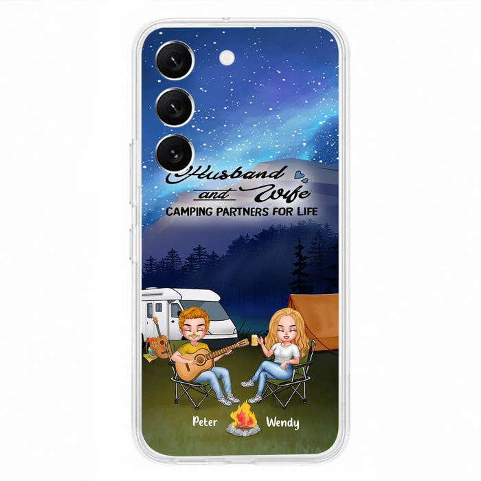 Custom Personalized Guitar Camping Phone Case for iPhone and Samsung - Gift For Camping Lovers, Dog Lovers with up to 2 Dogs - Husband and Wife Camping Partners For Life