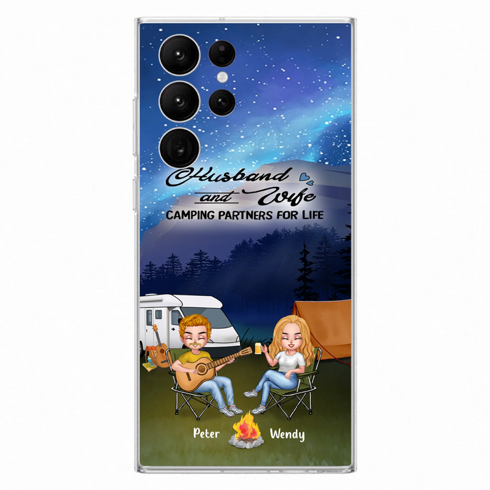 Custom Personalized Guitar Camping Phone Case for iPhone and Samsung - Gift For Camping Lovers, Dog Lovers with up to 2 Dogs - Husband and Wife Camping Partners For Life