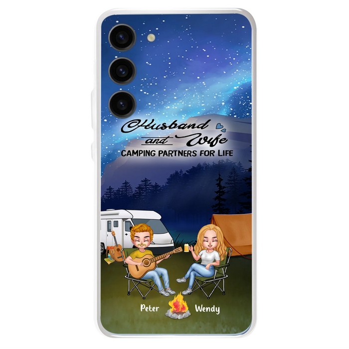 Custom Personalized Guitar Camping Phone Case for iPhone and Samsung - Gift For Camping Lovers, Dog Lovers with up to 2 Dogs - Husband and Wife Camping Partners For Life