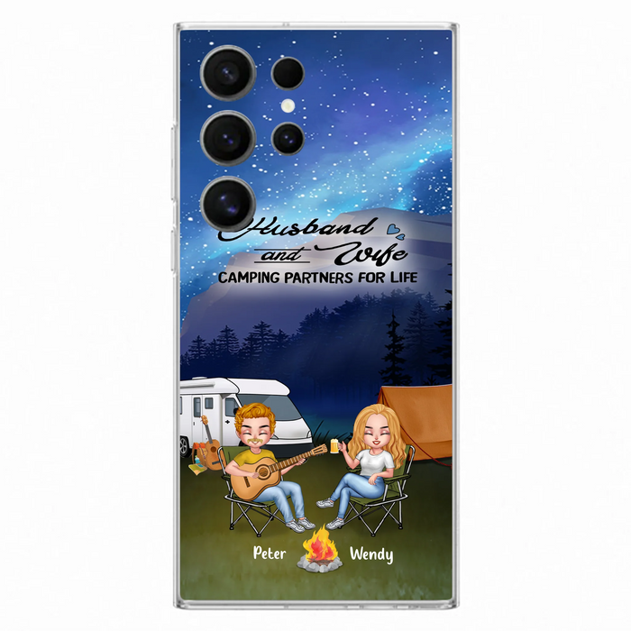 Custom Personalized Guitar Camping Phone Case for iPhone and Samsung - Gift For Camping Lovers, Dog Lovers with up to 2 Dogs - Husband and Wife Camping Partners For Life