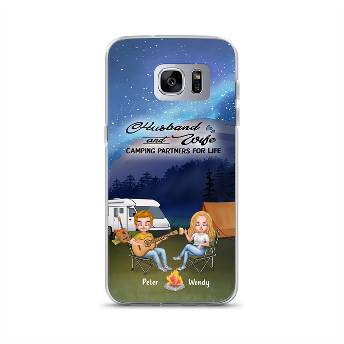Custom Personalized Guitar Camping Phone Case for iPhone and Samsung - Gift For Camping Lovers, Dog Lovers with up to 2 Dogs - Husband and Wife Camping Partners For Life