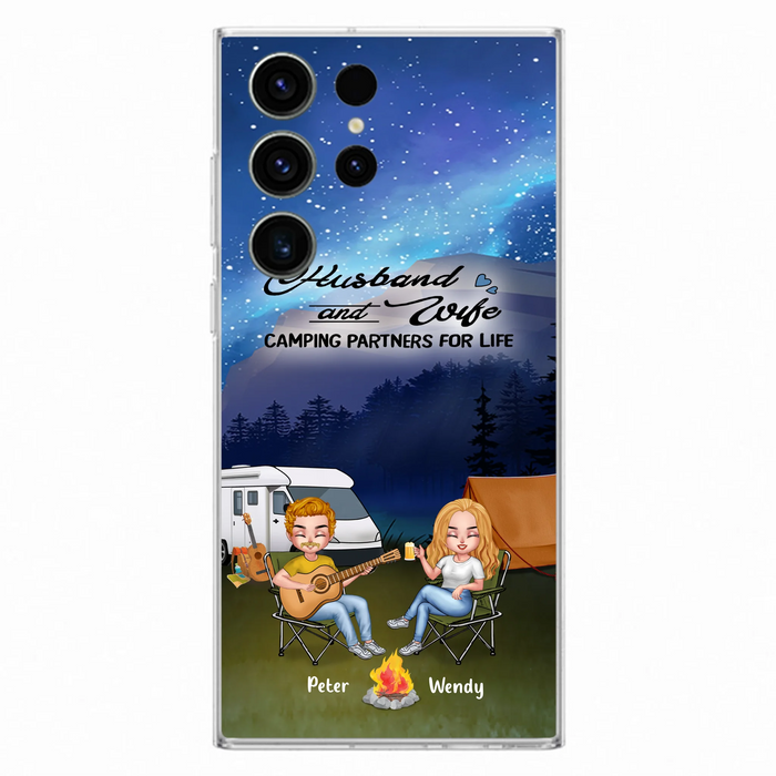 Custom Personalized Guitar Camping Phone Case for iPhone and Samsung - Gift For Camping Lovers, Dog Lovers with up to 2 Dogs - Husband and Wife Camping Partners For Life