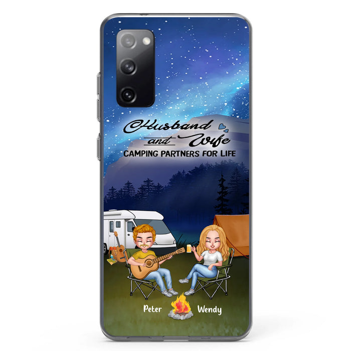 Custom Personalized Guitar Camping Phone Case for iPhone and Samsung - Gift For Camping Lovers, Dog Lovers with up to 2 Dogs - Husband and Wife Camping Partners For Life