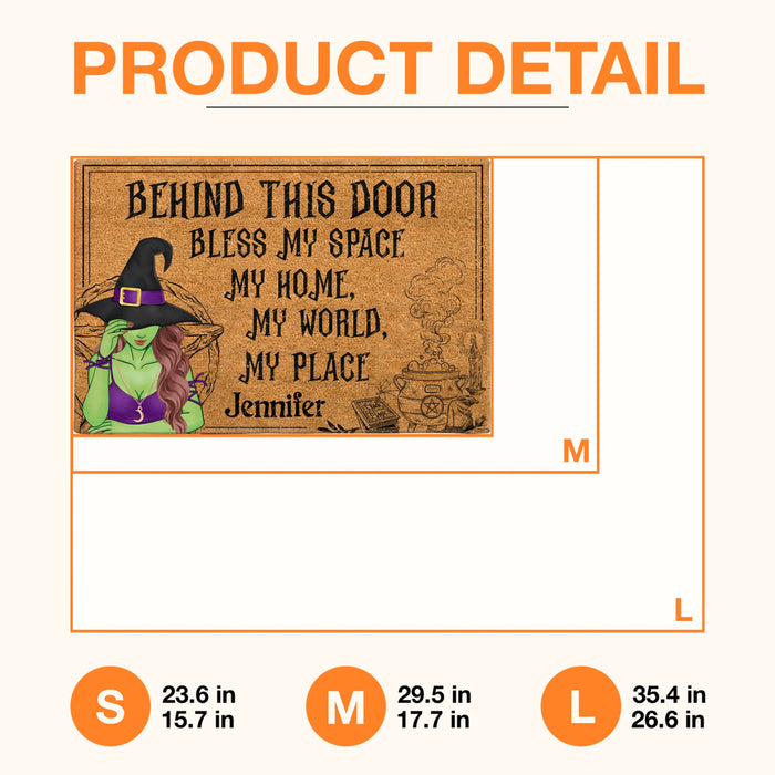 Personalized Witch Doormat - Halloween Gift Idea For Witch Lover - Behind This Door Bless My Space My Home My World My Place
