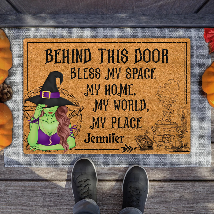 Personalized Witch Doormat - Halloween Gift Idea For Witch Lover - Behind This Door Bless My Space My Home My World My Place