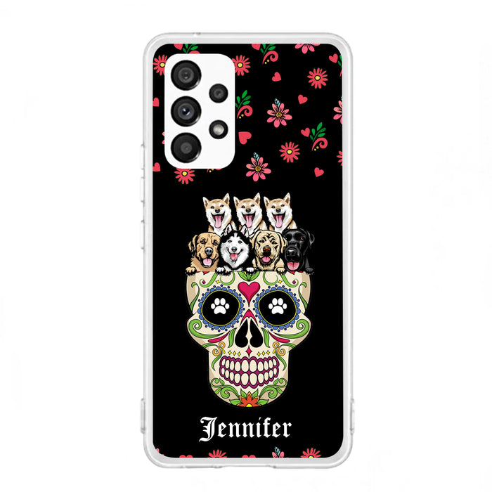 Custom Personalized Sugar Skull Pets Phone Case - Gift for Dog/Cat Lovers - Up to 7 Pets