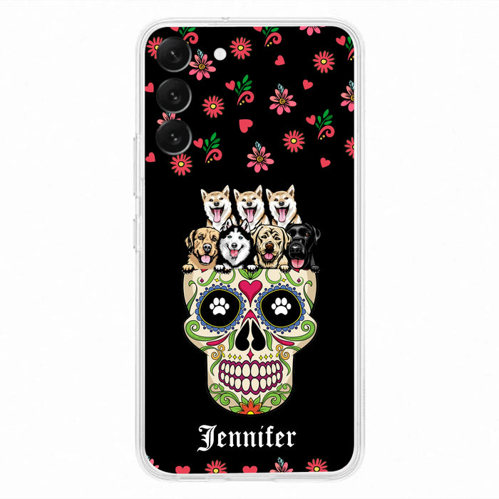 Custom Personalized Sugar Skull Pets Phone Case - Gift for Dog/Cat Lovers - Up to 7 Pets