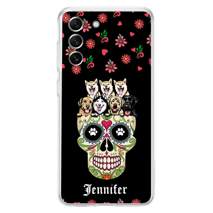 Custom Personalized Sugar Skull Pets Phone Case - Gift for Dog/Cat Lovers - Up to 7 Pets