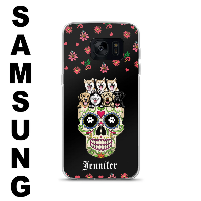 Custom Personalized Sugar Skull Pets Phone Case - Gift for Dog/Cat Lovers - Up to 7 Pets