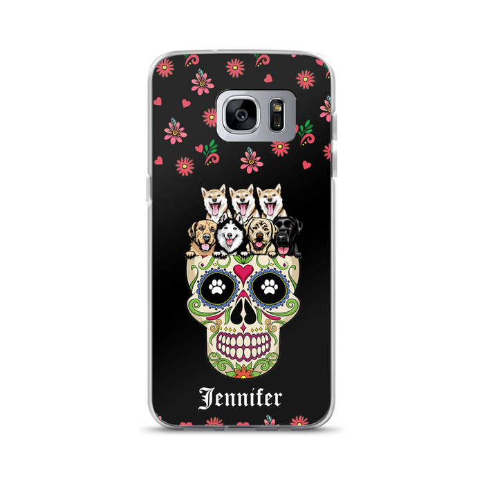 Custom Personalized Sugar Skull Pets Phone Case - Gift for Dog/Cat Lovers - Up to 7 Pets