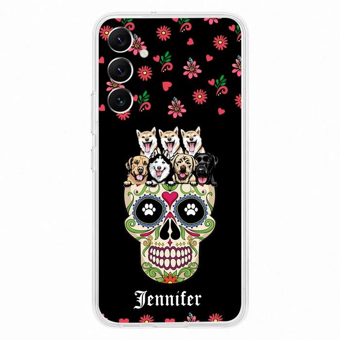 Custom Personalized Sugar Skull Pets Phone Case - Gift for Dog/Cat Lovers - Up to 7 Pets