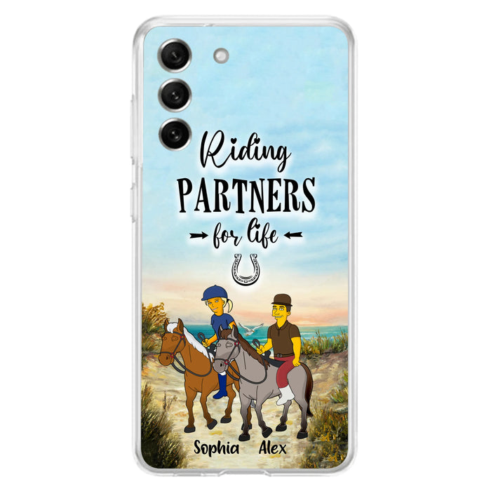 Custom Personalized Horseback Riding Cartoon Portrait From Photo Phone Case - Gift Idea For Couple/ Riding Lover - Case For iPhone And Samsung