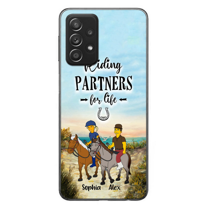 Custom Personalized Horseback Riding Cartoon Portrait From Photo Phone Case - Gift Idea For Couple/ Riding Lover - Case For iPhone And Samsung