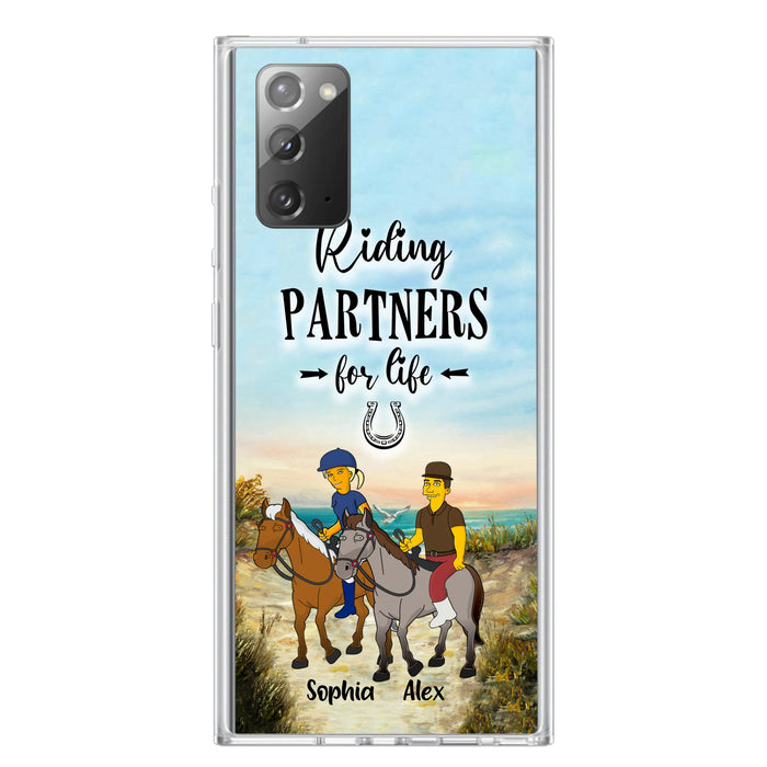 Custom Personalized Horseback Riding Cartoon Portrait From Photo Phone Case - Gift Idea For Couple/ Riding Lover - Case For iPhone And Samsung