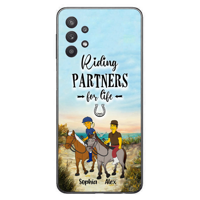 Custom Personalized Horseback Riding Cartoon Portrait From Photo Phone Case - Gift Idea For Couple/ Riding Lover - Case For iPhone And Samsung