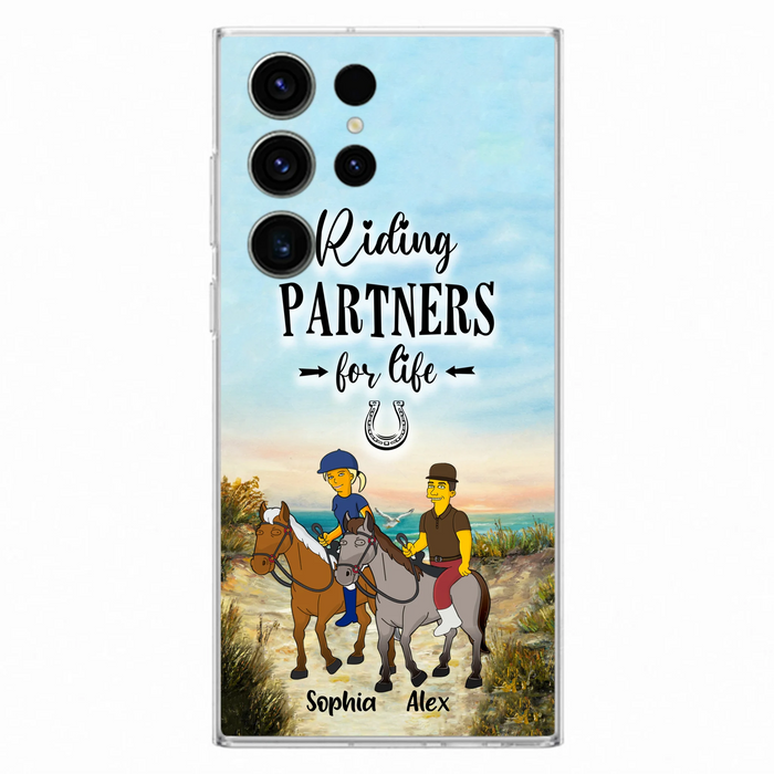 Custom Personalized Horseback Riding Cartoon Portrait From Photo Phone Case - Gift Idea For Couple/ Riding Lover - Case For iPhone And Samsung