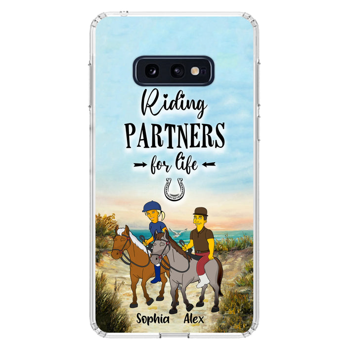 Custom Personalized Horseback Riding Cartoon Portrait From Photo Phone Case - Gift Idea For Couple/ Riding Lover - Case For iPhone And Samsung