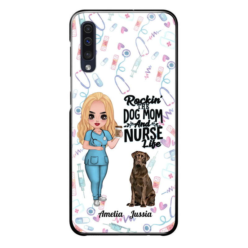 Custom Personalized Nurse Dog Mom Phone Case - Upto 5 Dogs - Gift Idea For Dog Lover - Rockin' The Dog Mom And Nurse Life - Case For iPhone And Samsung
