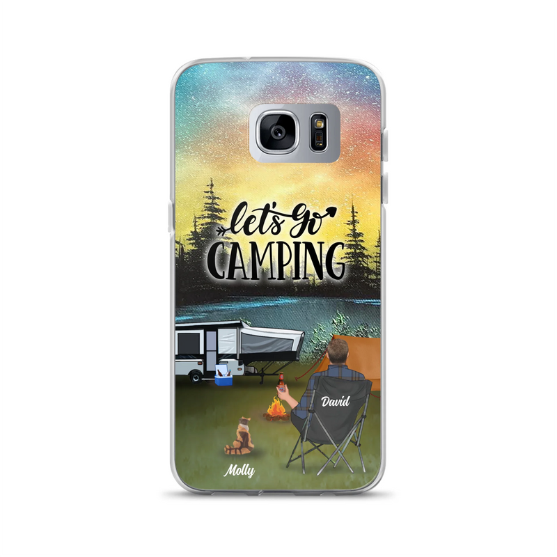 Custom Personalized Night Camping Phone Case - Solo/ Couple With Upto 6 Pets - Gift For Camping Lover - Let's Go Camping - Case For iPhone And Samsung