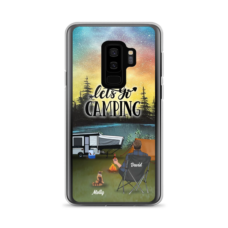 Custom Personalized Night Camping Phone Case - Solo/ Couple With Upto 6 Pets - Gift For Camping Lover - Let's Go Camping - Case For iPhone And Samsung