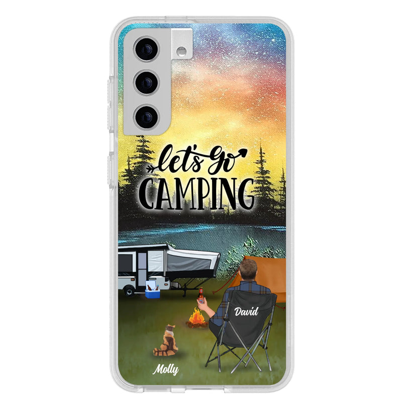 Custom Personalized Night Camping Phone Case - Solo/ Couple With Upto 6 Pets - Gift For Camping Lover - Let's Go Camping - Case For iPhone And Samsung