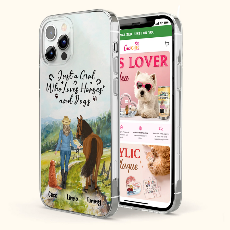 Personalized Horse And Dog Phone Case - Man/Woman/Girl/Boy With Upto 2 Horses And 4 Dogs - Gift For Horse/Dog Lover - Case For iPhone And Samsung