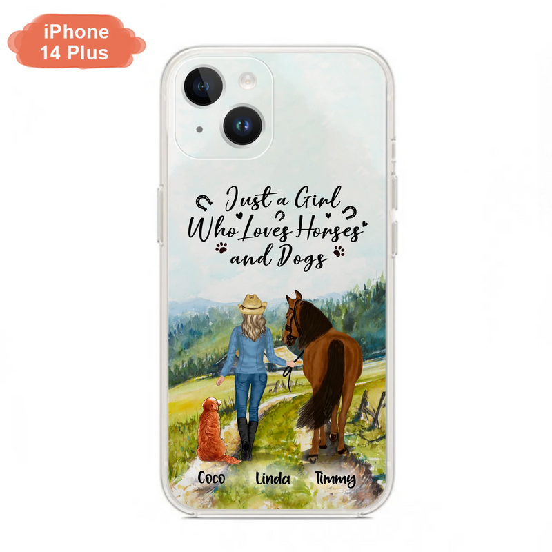 Personalized Horse And Dog Phone Case - Man/Woman/Girl/Boy With Upto 2 Horses And 4 Dogs - Gift For Horse/Dog Lover - Case For iPhone And Samsung