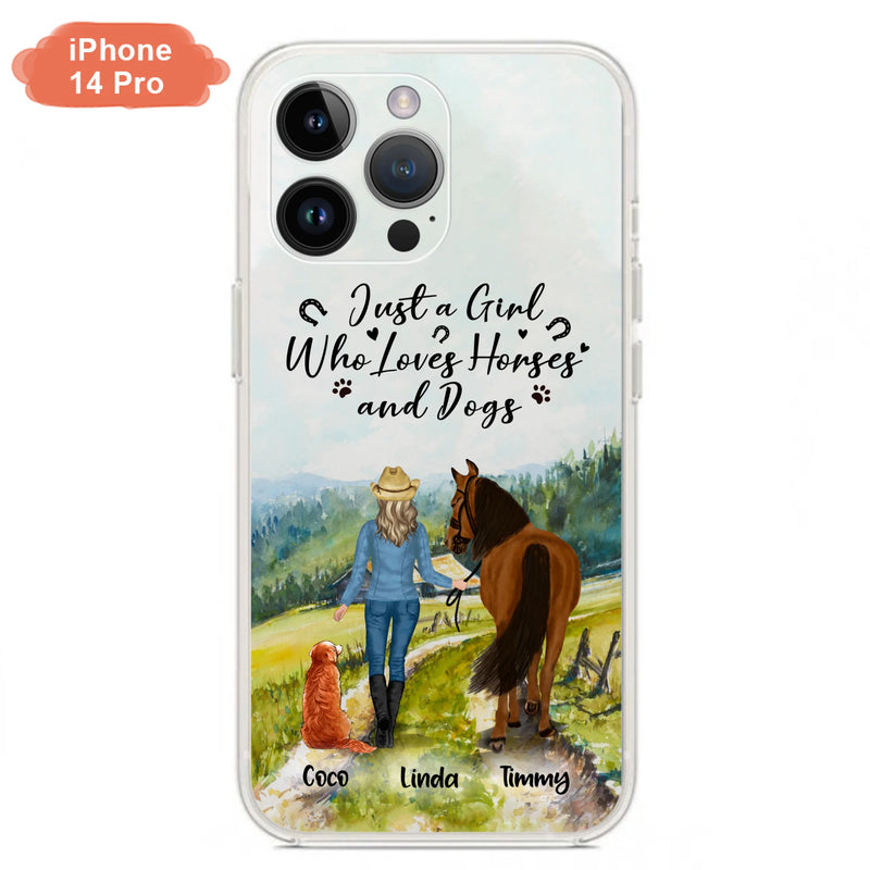 Personalized Horse And Dog Phone Case - Man/Woman/Girl/Boy With Upto 2 Horses And 4 Dogs - Gift For Horse/Dog Lover - Case For iPhone And Samsung