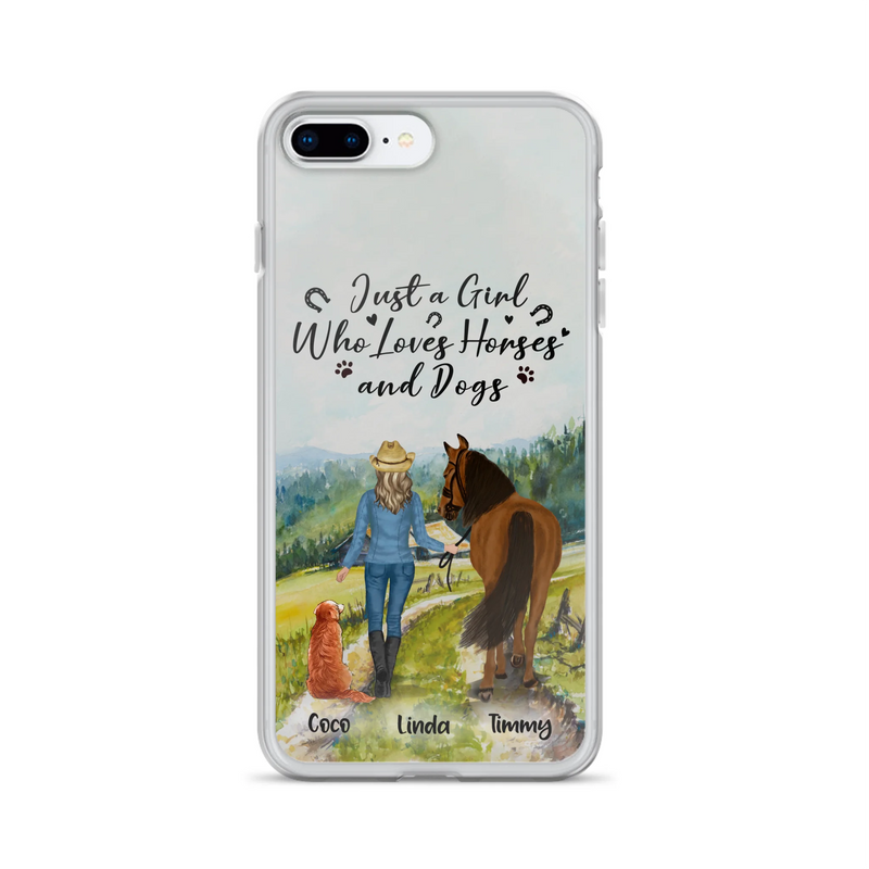 Personalized Horse And Dog Phone Case - Man/Woman/Girl/Boy With Upto 2 Horses And 4 Dogs - Gift For Horse/Dog Lover - Case For iPhone And Samsung