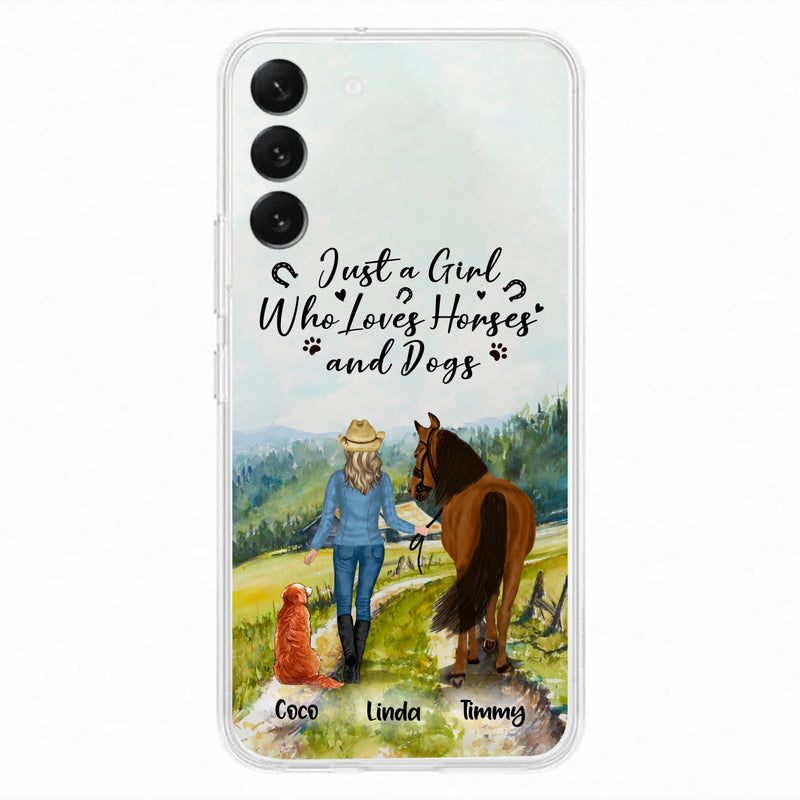 Personalized Horse And Dog Phone Case - Man/Woman/Girl/Boy With Upto 2 Horses And 4 Dogs - Gift For Horse/Dog Lover - Case For iPhone And Samsung