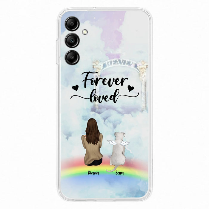 Custom Personalized Memorial Pets Phone Case - Man/Woman With Upto 4 Pets - Memorial Gift For Dog Lovers/Cat Lovers - Forever Loved - For iPhone And Samsung Phone Case - AXSIO5