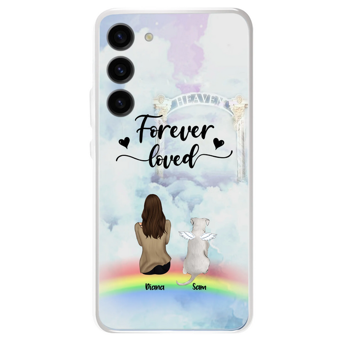 Custom Personalized Memorial Pets Phone Case - Man/Woman With Upto 4 Pets - Memorial Gift For Dog Lovers/Cat Lovers - Forever Loved - For iPhone And Samsung Phone Case - AXSIO5