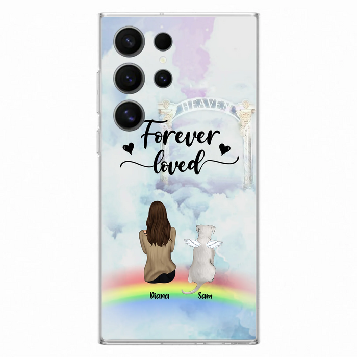 Custom Personalized Memorial Pets Phone Case - Man/Woman With Upto 4 Pets - Memorial Gift For Dog Lovers/Cat Lovers - Forever Loved - For iPhone And Samsung Phone Case - AXSIO5