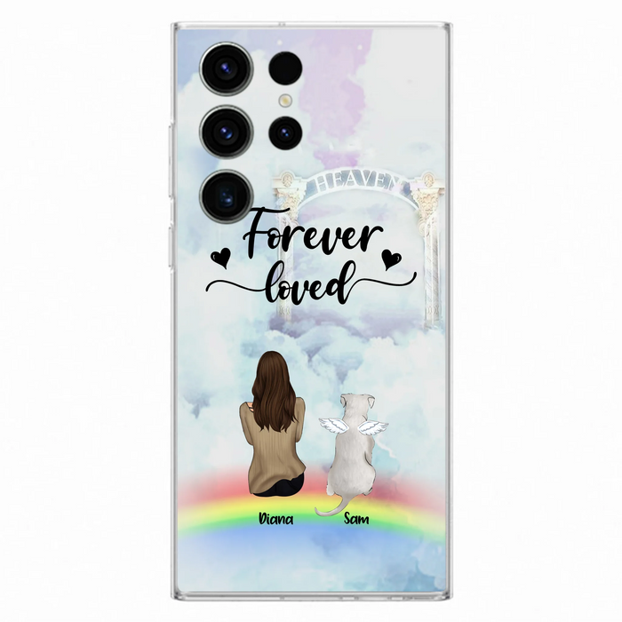 Custom Personalized Memorial Pets Phone Case - Man/Woman With Upto 4 Pets - Memorial Gift For Dog Lovers/Cat Lovers - Forever Loved - For iPhone And Samsung Phone Case - AXSIO5