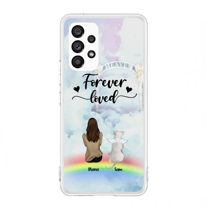 Custom Personalized Memorial Pets Phone Case - Man/Woman With Upto 4 Pets - Memorial Gift For Dog Lovers/Cat Lovers - Forever Loved - For iPhone And Samsung Phone Case - AXSIO5