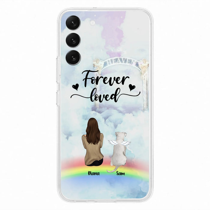 Custom Personalized Memorial Pets Phone Case - Man/Woman With Upto 4 Pets - Memorial Gift For Dog Lovers/Cat Lovers - Forever Loved - For iPhone And Samsung Phone Case - AXSIO5
