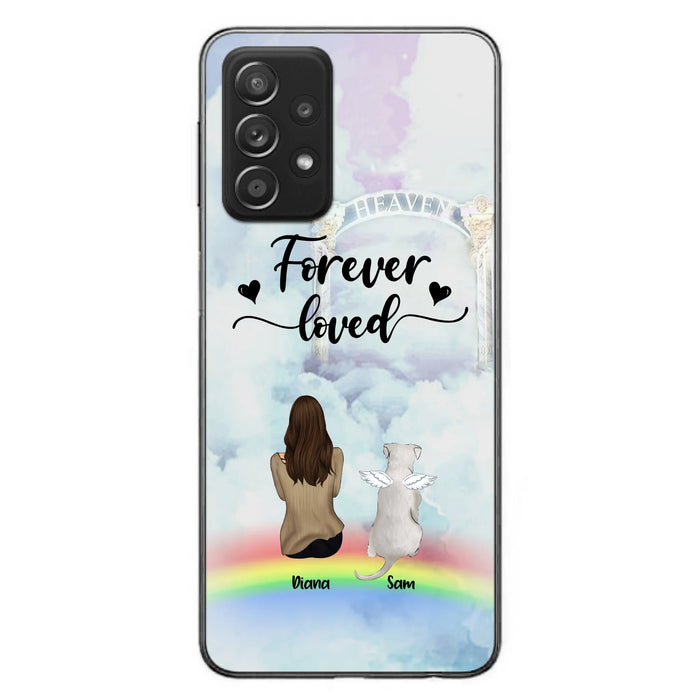 Custom Personalized Memorial Pets Phone Case - Man/Woman With Upto 4 Pets - Memorial Gift For Dog Lovers/Cat Lovers - Forever Loved - For iPhone And Samsung Phone Case - AXSIO5
