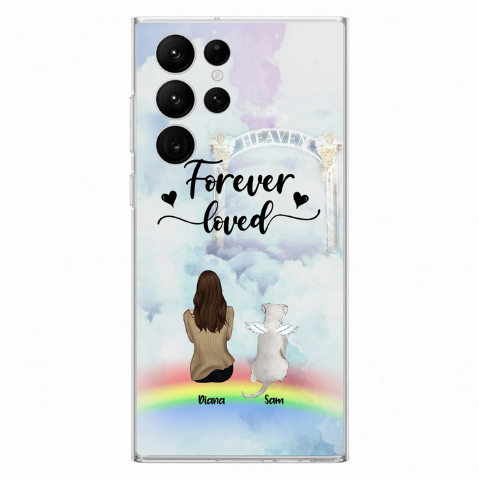 Custom Personalized Memorial Pets Phone Case - Man/Woman With Upto 4 Pets - Memorial Gift For Dog Lovers/Cat Lovers - Forever Loved - For iPhone And Samsung Phone Case - AXSIO5