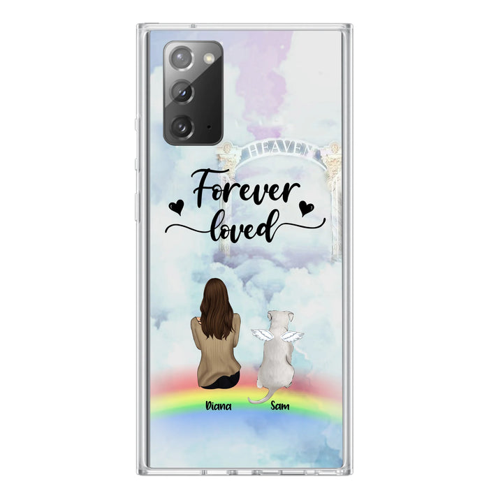 Custom Personalized Memorial Pets Phone Case - Man/Woman With Upto 4 Pets - Memorial Gift For Dog Lovers/Cat Lovers - Forever Loved - For iPhone And Samsung Phone Case - AXSIO5