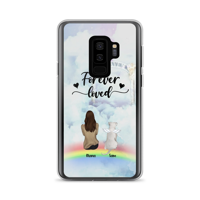 Custom Personalized Memorial Pets Phone Case - Man/Woman With Upto 4 Pets - Memorial Gift For Dog Lovers/Cat Lovers - Forever Loved - For iPhone And Samsung Phone Case - AXSIO5