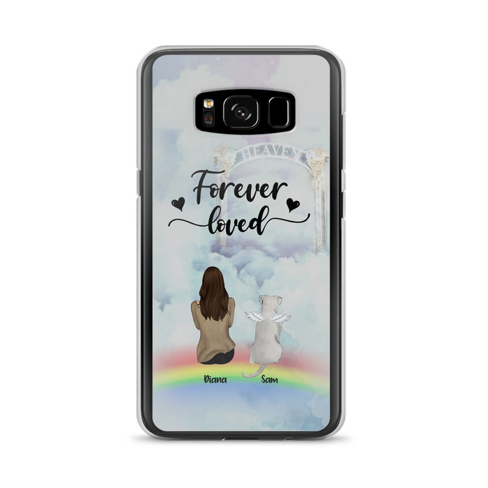 Custom Personalized Memorial Pets Phone Case - Man/Woman With Upto 4 Pets - Memorial Gift For Dog Lovers/Cat Lovers - Forever Loved - For iPhone And Samsung Phone Case - AXSIO5
