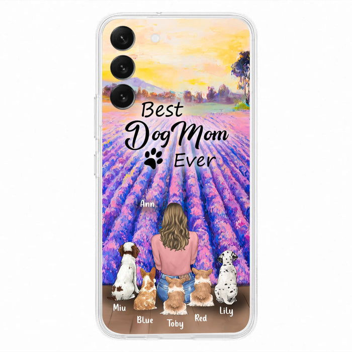 Custom Personalized Dog Mom With Flowers Background Phone Case - Gifts For Dog Lovers With 5 Dogs - You Had Me At Woof - Case For iPhone and Samsung - L4E2ZU