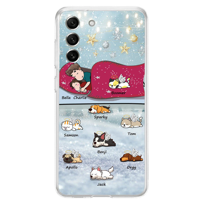 Custom Personalized Couple With Pet Phone Case - Upto 8 Pets - Best Gift For Dog/ Cat Lover - Case For Iphone And Samsung