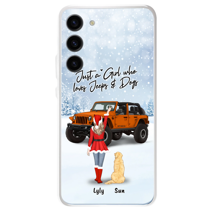 Custom Personalized Christmas Off-road Girl Phone Case - Girl With Upto 4 Pets - Christmas Gift For Dog/ Cat Lover - Just A Girl - Case For iPhone And Samsung