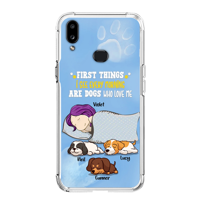 Custom Personalized Dog Mom Sleep Phone Case - Upto 3 Dogs - First Things I See Every Morning Are Dogs Who Love Me