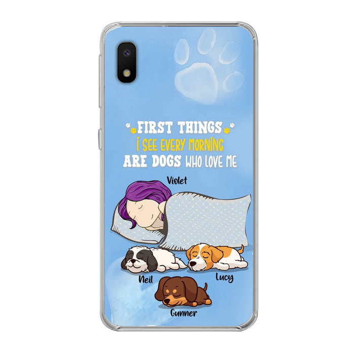 Custom Personalized Dog Mom Sleep Phone Case - Upto 3 Dogs - First Things I See Every Morning Are Dogs Who Love Me