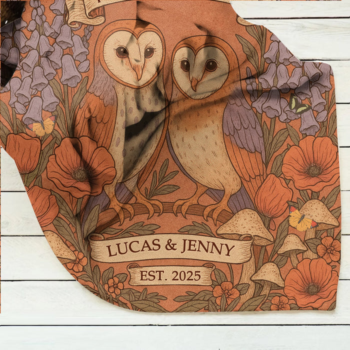 Personalized Owl Couple Cottage Quilt/Fleece Throw Blanket - Gift Idea For Couple - Til' Death Do Us Part